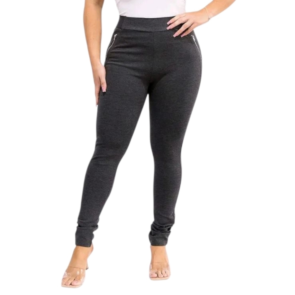 SKY Plus Size Women's Charcoal Pull-On Skinny Knit Leggings NIP